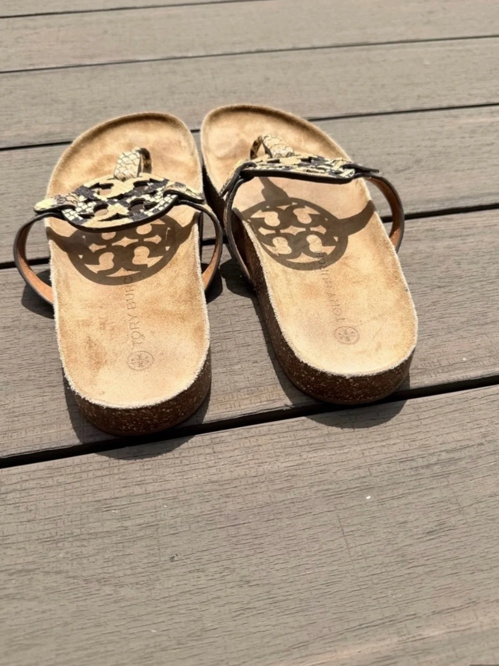 Tory Burch Snake-Print Miller Thong Sandals - Beige & Black